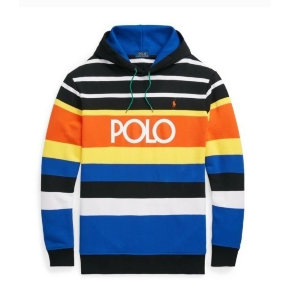 Polo Ralph Lauren Mens 2XLT Logo Black Orange Striped‎ Jersey Knit Hoodie NWT